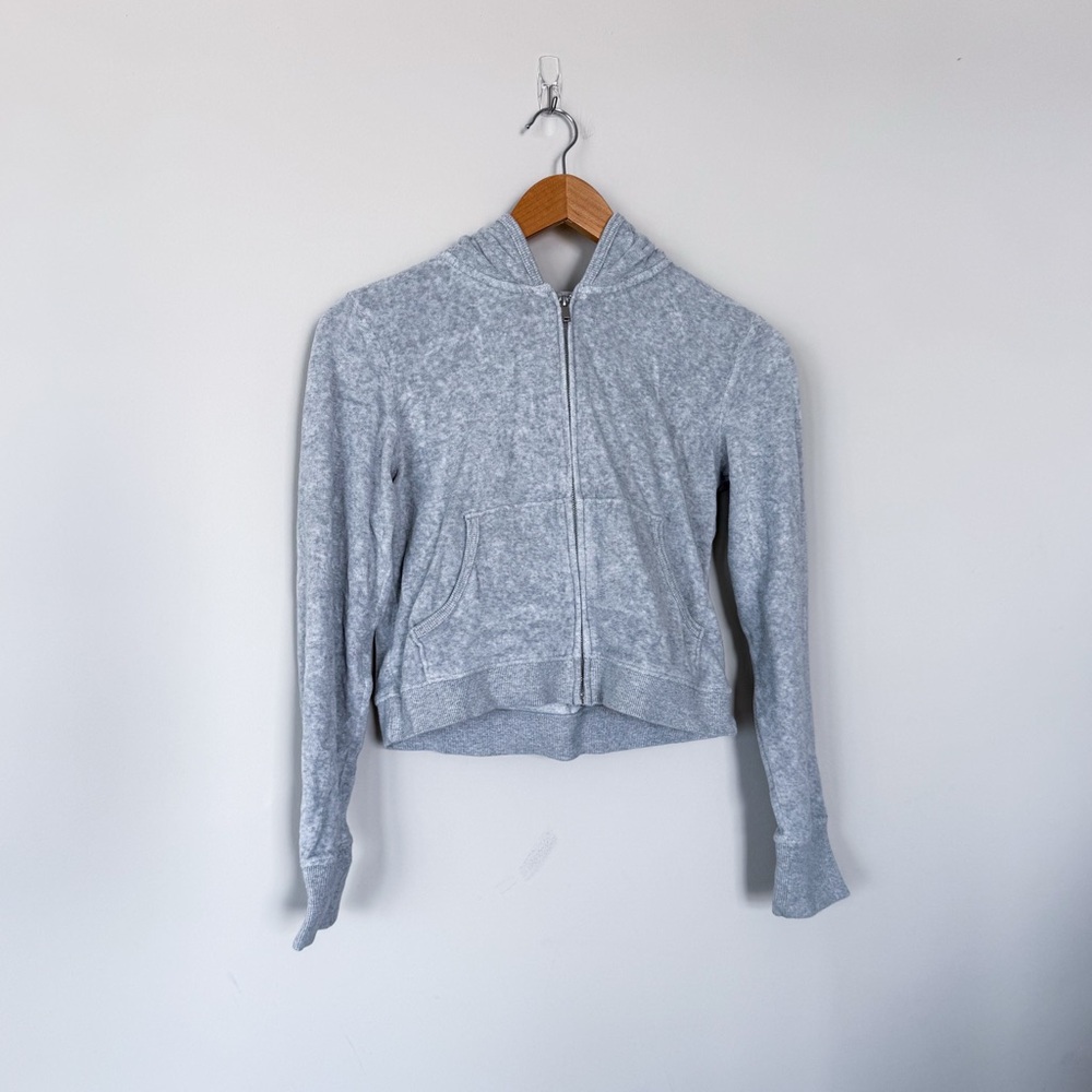 3/$20⚡️ Aerie Heather Gray XS Cropped Zip Up Hoodie Jacket Velour Hooded